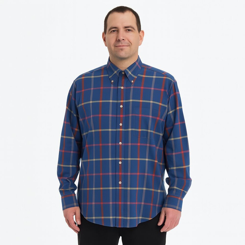 Bills Khakis Shirt Med Plaid Blue Long Sleeve Button Down Cotton Office Relaxed